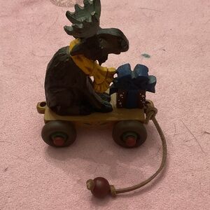 David Frykman Studio G Moose Pull Toy with Yellow Scarf and Blue Gift